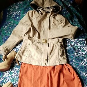 Leather hip length trench coat
